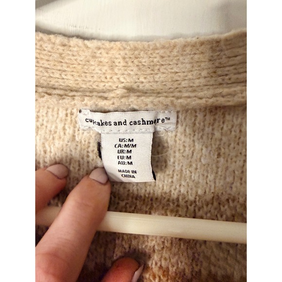 Cupcakes and Cashmere Womens Medium Fair Isle Cardigan Sweater Beige Brown Knit - Picture 2 of 3